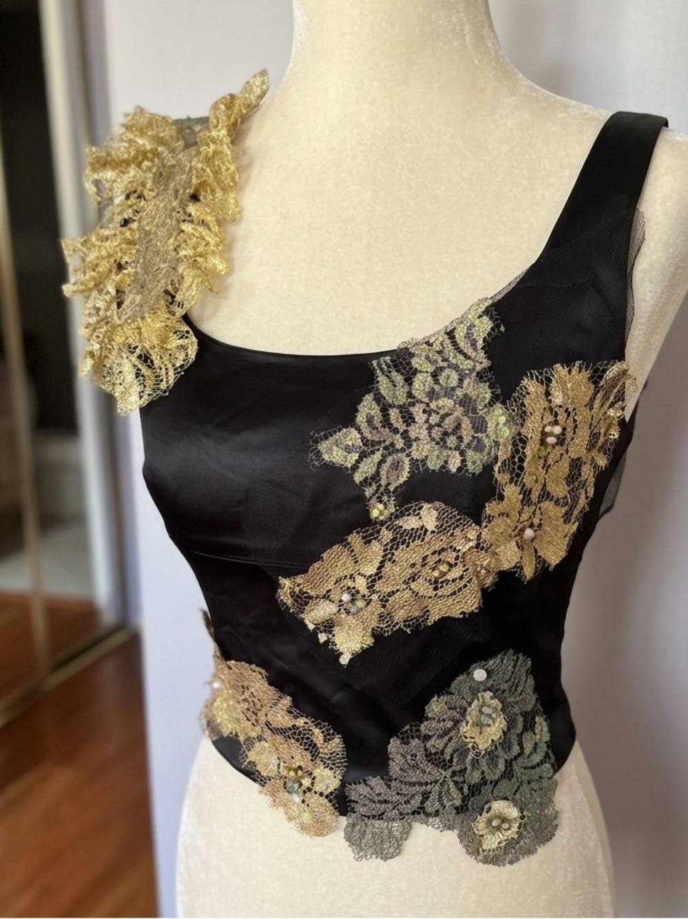 New handmade Black Lace-Appliqué Women's Top NWOT Mandalay inspired